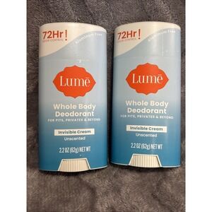 Lume Whole Body Deodorant - Invisible Cream Stick‎ - 2.2 Oz (Unscented) 2 Pack